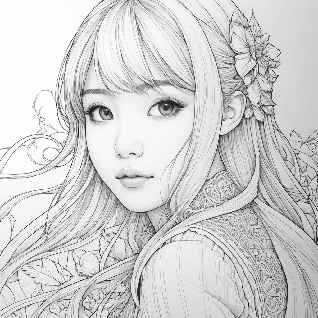 Anime line art, by Audrey Kawasaki, sketch, best quality, masterpiece, very aesthetic, perfect composition, intricate details, ultra-detailed, B&W