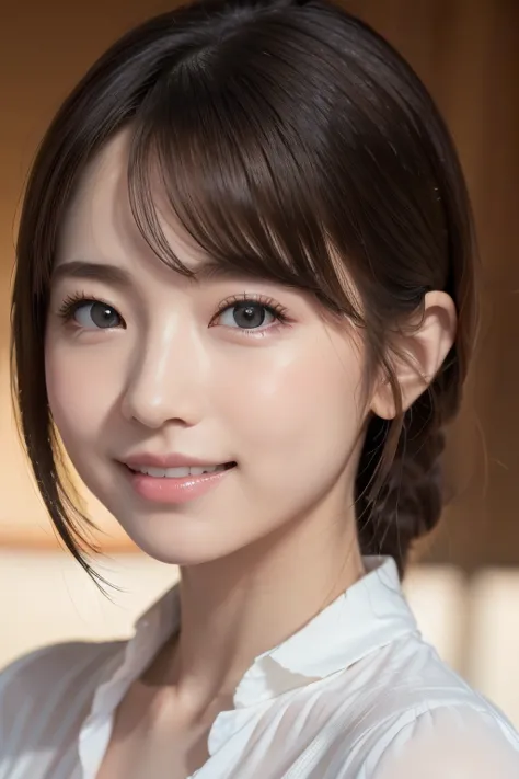 high-quality, ultra-realistic portraits。her skin is pure and translucent white.、it has a natural shでe。makeup is natural、light fo...