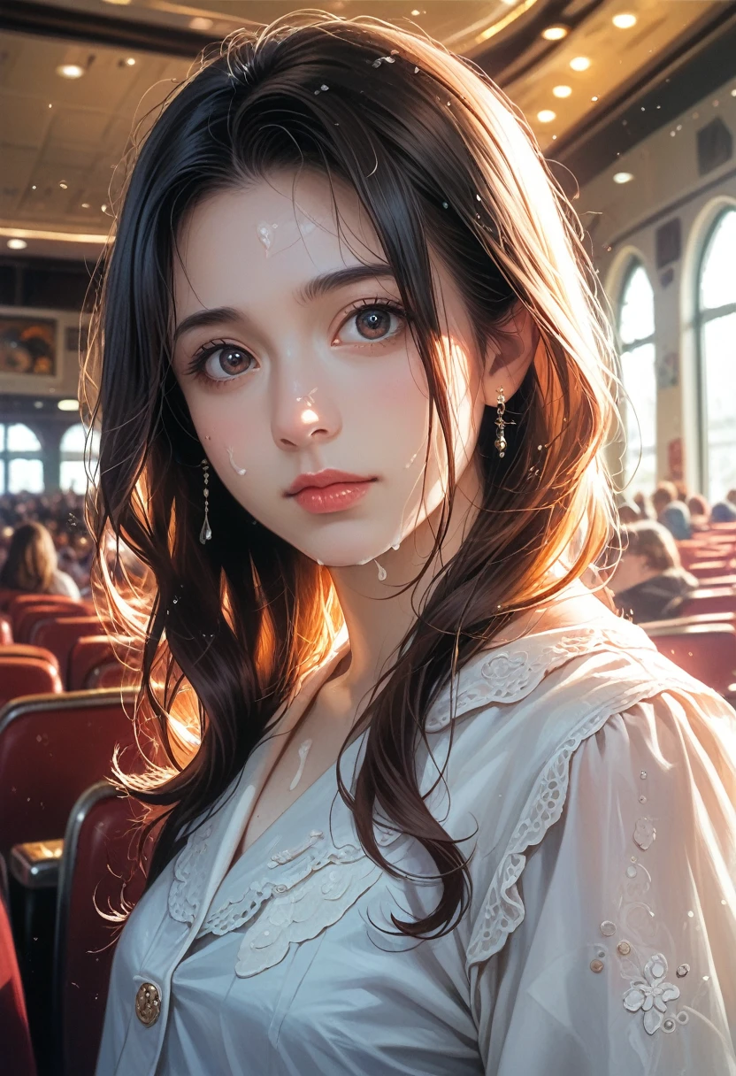 (RAW photo, best quality), (realistic, photo-realistic:1.3),best quality,highly detailed,masterpiece,ultra-detailed,illustration,1girl,upper_body,dynamic angle,world masterpiece theater,messy_long_hair,best quality,extremely detailed CG unity 8k wallpaper,ink,Amazing,cinematic lighting,lens_flare, dunhuang_style