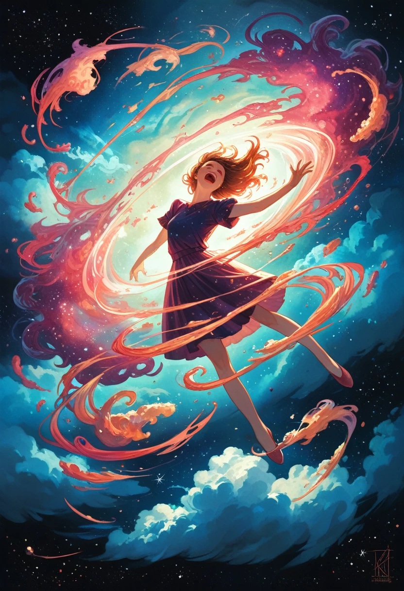 (solo) inconceivable and spectacular an emergency scene of a cloud figure Sophie Turner in a cosmic cloud, strands of fractal nebulae, cosmic, celestial, cosmic, vibrant and vivid entities, whirlwinds, spinning, unreal, high contrast, symbolism, magical, mystical, mystifying, hyper-realistic, supersaturated, colorful, 8K