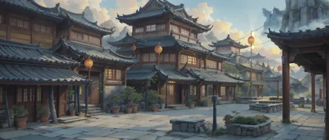 中国ink画,  masterpiece , best quality, ink画，guo chao，ink，（xianxia scene，fantasy fairyland scene，pavilions，architecture具有东南亚特色，clou...