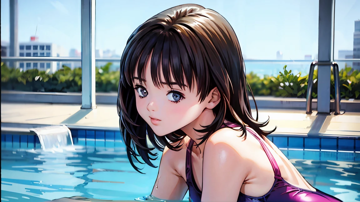 Browsing Caution),(High resolution),(High resolution),(High resolution),(8k),Ranma、1 person、One piece swimsuit、In the pool