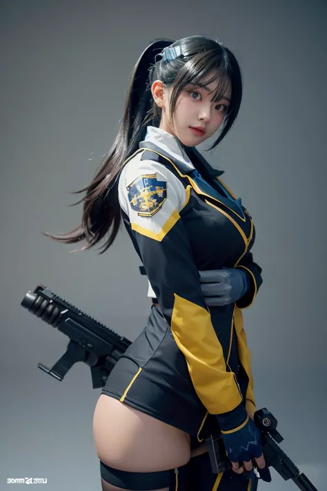 a close up of a person with a gun in a uniform, from overwatch, expert high detail concept art, shirow masamune, overwatch chara...