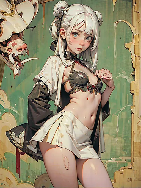 ((white-haired girl)), ((join hands in prayer)), ultra mini skirt,nightmare, (masterpiece), (high resolution), (very delicate), ...