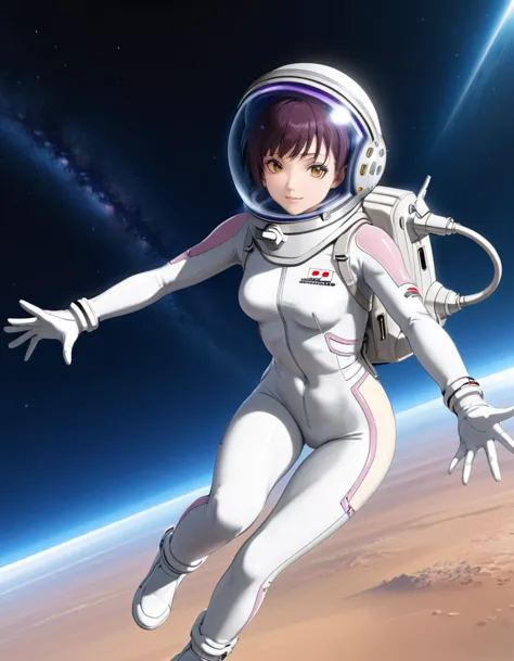 (spacesuit:1.15), white cargo pants, space helmet , , spacewalk, masterpiece, highest quality, one person, alone, short hair, , ...