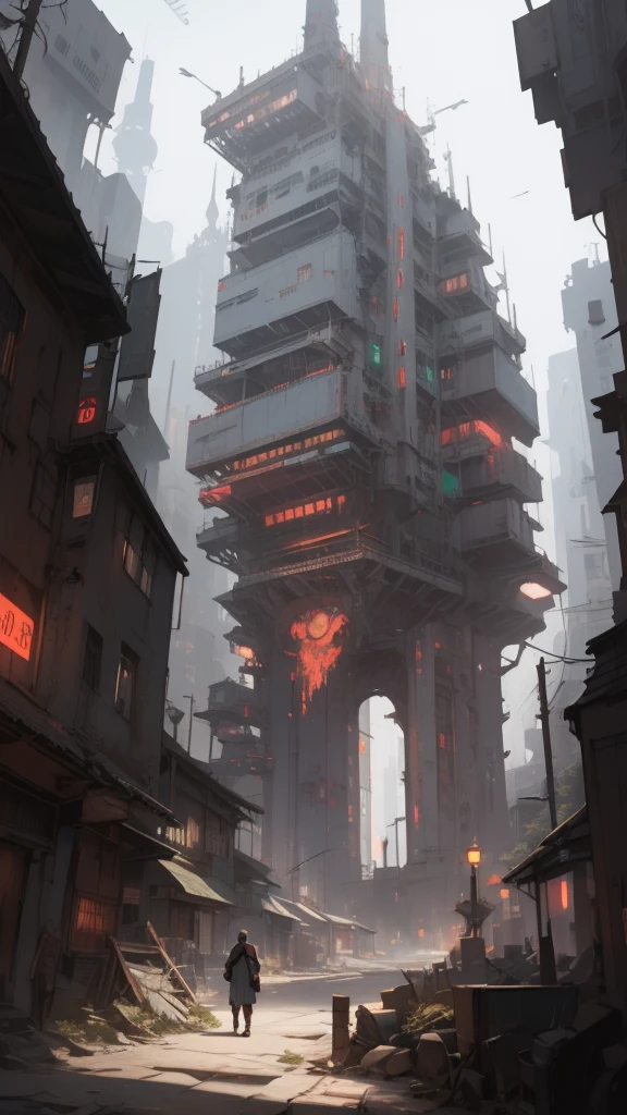 high qualiy, awardwinning, high resolution, 8k, 2 blonde woman in white dress of advanced technology, undead tower from the bottom, cyberpunk fantasy city