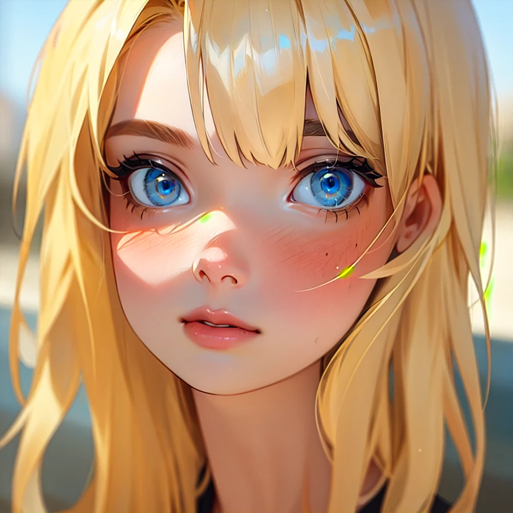 (Medium Close up):1.6), best quality, ​masterpiece, ultra high resolution, (photorealestic:1.4), RAW-Foto, 1 girl, blond hair, blue eyes, detailed eyes and face,(masterpiece, best quality:1.2), 1girl, 独奏