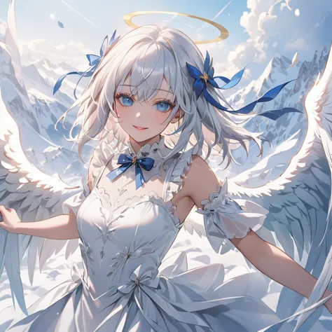 (white theme art),(top-quality),(masterpiece),(1 angel girl),(beautiful seraphim),(solo),delicately drawn face,girl with a prett...