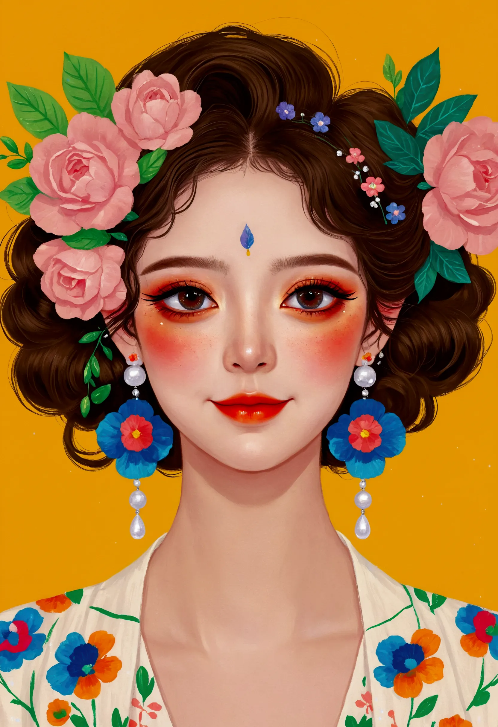 digital art girl portrait，smile，solitary，symmetry，gradient hair，colorful big eyes，fashionable and exquisite facial features，exqu...