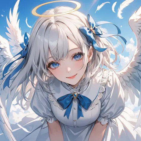 (white theme art),(top-quality),(masterpiece),(1 angel girl),(beautiful seraphim),(solo),delicately drawn face,girl with a prett...