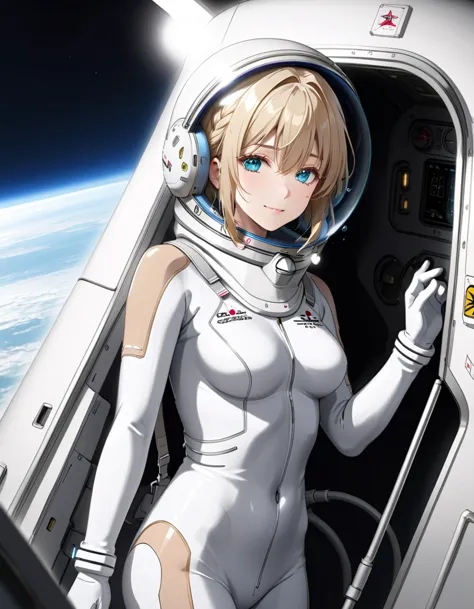 (spacesuit:1.15), white cargo pants, space helmet , , spacewalk, masterpiece, highest quality, one person, alone, short hair, , ...