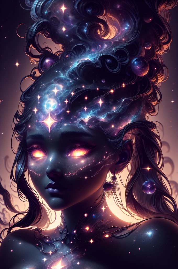 a goddess of space and time, smoke body, celestial body, celestial titan,  dress, beautiful detailed eyes, beautiful detailed lips, extremely detailed eyes and face, long eyelashes, intricate details, ethereal, fantasy, digital art, highly detailed, 8k, ultra-realistic, photorealistic, dramatic lighting, vibrant colors, cinematic, epic scale