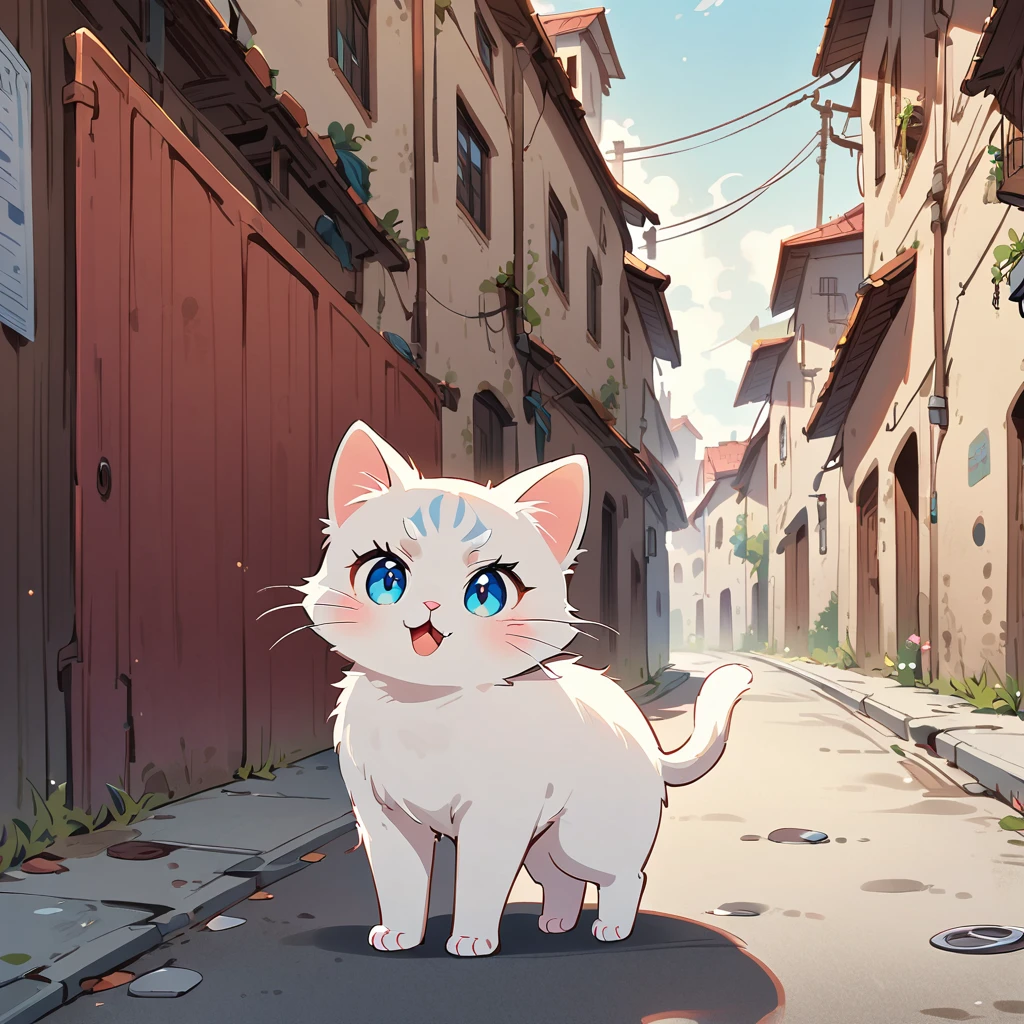 Little white kitten on street