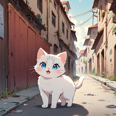 little white kitten on street