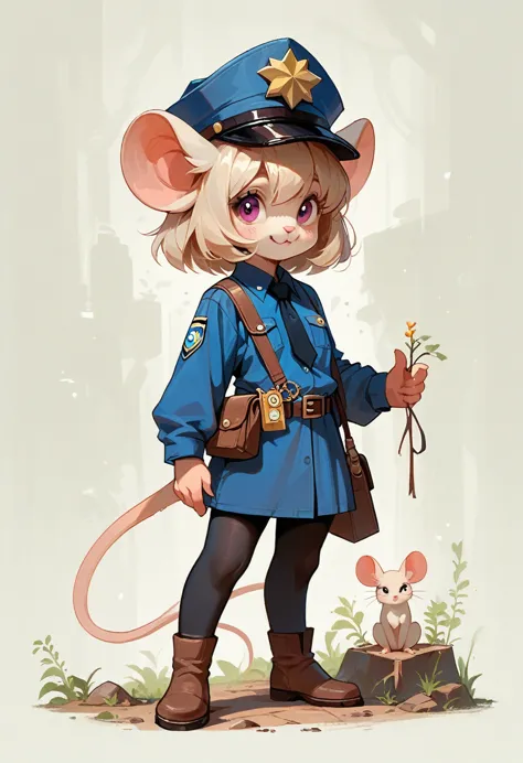 imaginative concept art of a cute creature inspired by lora, with the appearance of a mouse and dressed as a policeman. (cutecre...