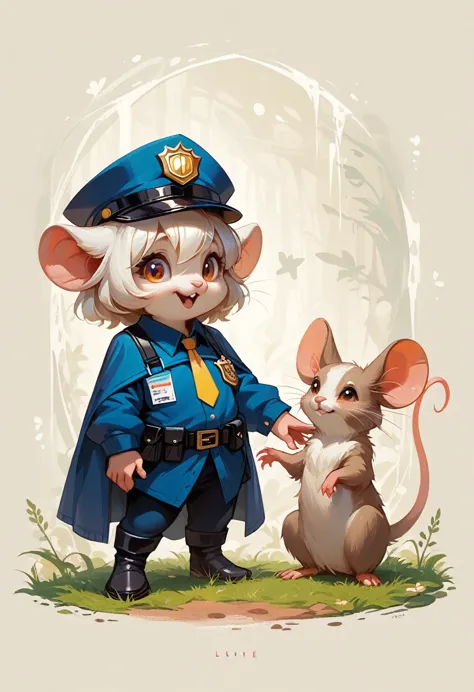 imaginative concept art of a cute creature inspired by lora, with the appearance of a mouse and dressed as a policeman. (cutecre...