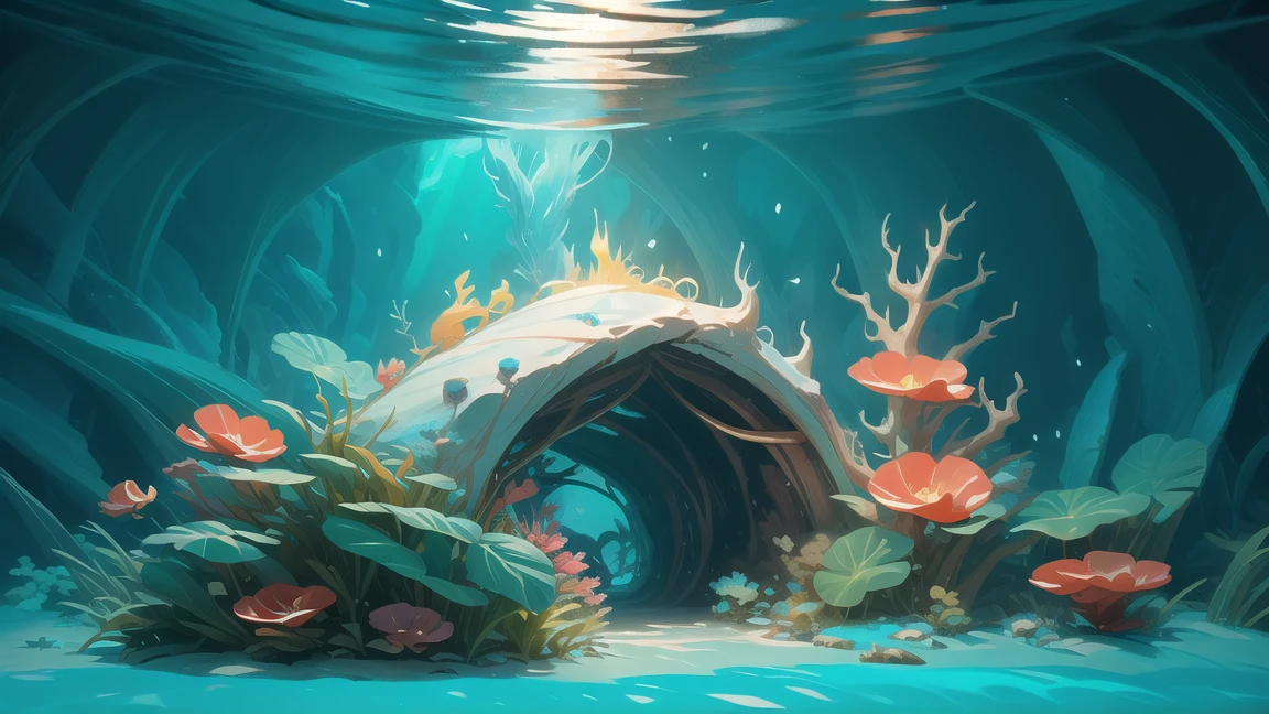 (There are many complex caves), undersea environment, Underwater environment, Underwater scenery, Close-up movie aquatic scene, Underwater scene, Underwater landscape, deep sea landscape, Underwater scenery, deep Underwater scene, Beautiful 3D concept art, Underwater World, incredible depth, Amazing depth, masterpieceUnderwater scene, Fantasy seascape