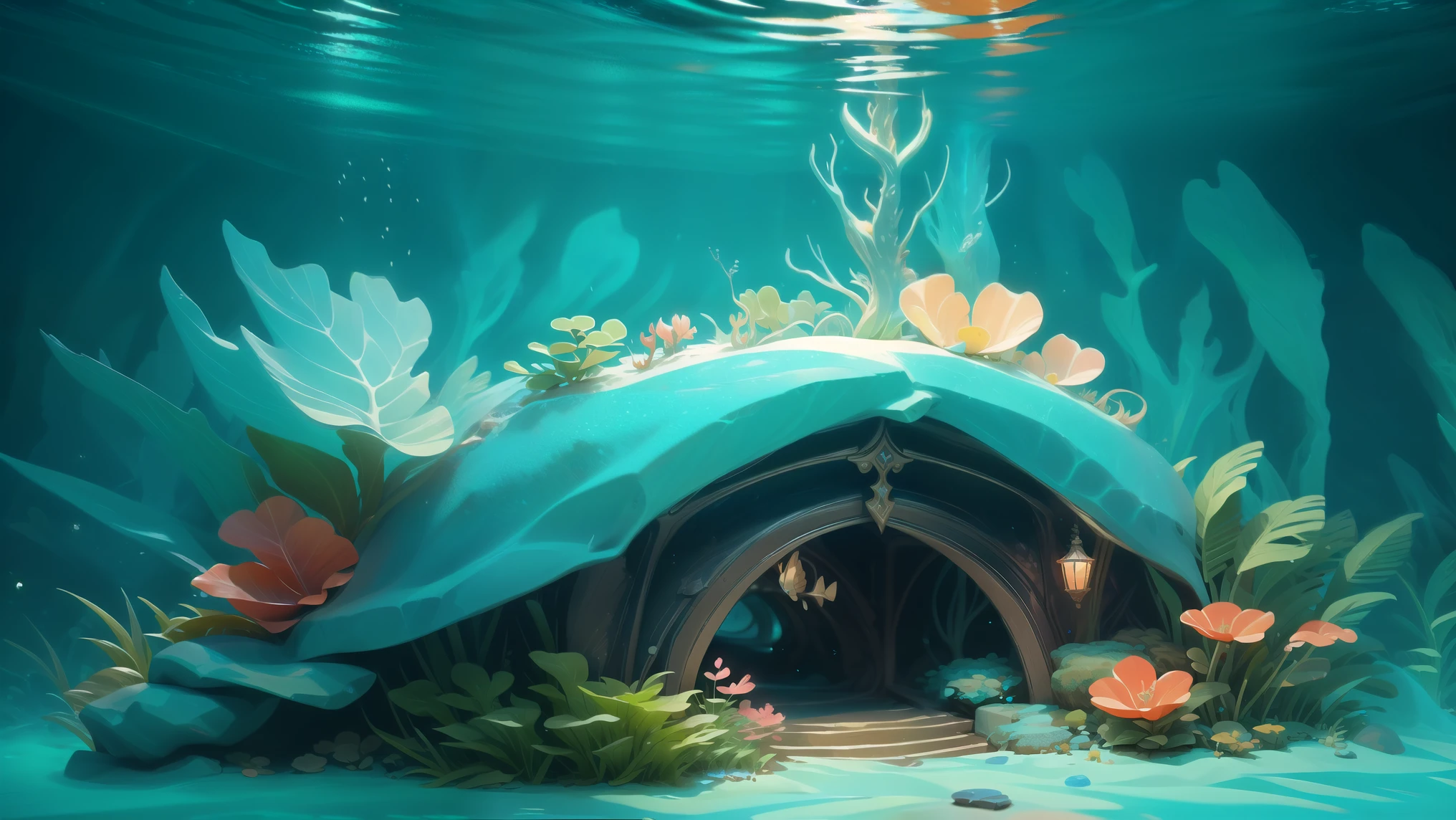 (There are many complex caves), undersea environment, Underwater environment, Underwater scenery, Close-up movie aquatic scene, Underwater scene, Underwater landscape, deep sea landscape, Underwater scenery, deep Underwater scene, Beautiful 3D concept art, Underwater World, incredible depth, Amazing depth, masterpieceUnderwater scene, Fantasy seascape