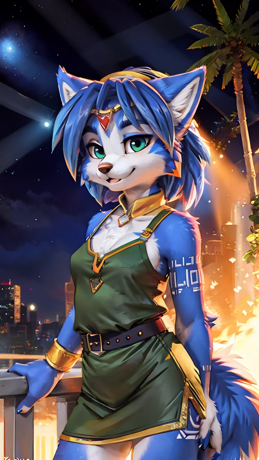 A beautiful and detailed (cute portrait) wa ((krystal)), Star Fox krystal, sslim, lovable, green eyes, medium breasts, (((Long blue hair 1.3))), Decollete, anthro, furry, Uploaded E621, detailed fluffy fur, (wa Fluff-Kevlar, Bayard Wu, Pino Daeni), detailed face, (fluffy), 1 girl, alone, sweet girl, tunic 