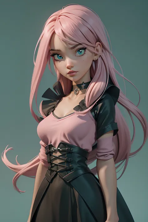 a beautifully designed 3d digital avatar of a young woman with an alternative gothic style. the character has dark, flowing hair...