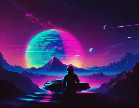 record,vaporwave aesthetic style, synthwave,galaxy