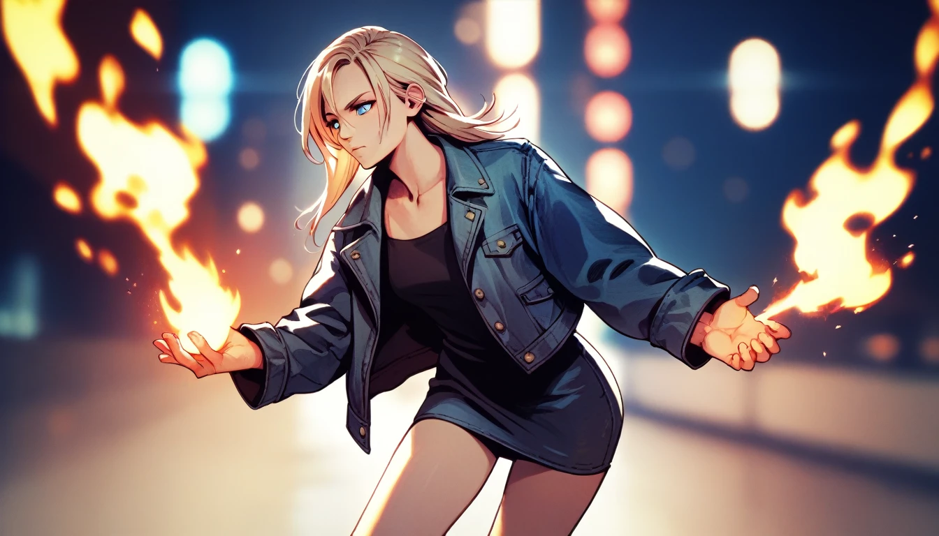 score_9, score_8_up, score_7_up, score_6_up, score_5_up, score_4_up
aya brea, blue eyes, blonde hair, tight black short dress, denim jacket, fireball on hand, bokeh