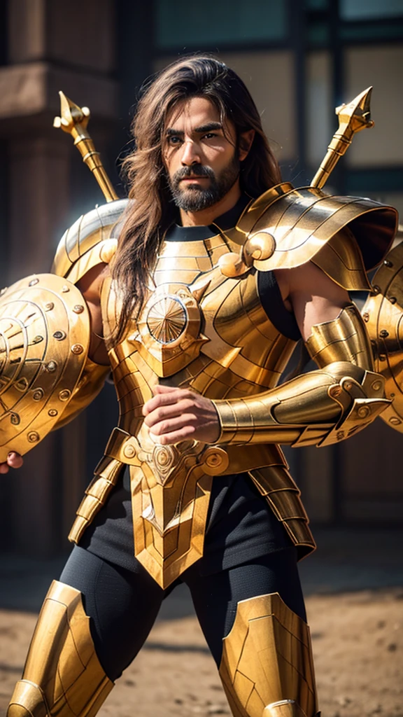 (((1man)))  a hyper realistic ultra detailed photograph of a handsome man photorealistic shaka at agreek ruins background, tattered Libra gold half shiny metal armor, long brown hair, blue eyes, dynamic pose, detailed symmetric beautiful hazel eyes, detailed gorgeous face, 30-megapixel, 4k, Canon EOS 5D Mark IV DSLR, 85mm lens, sharp focus, intricately detailed, long exposure time, f/8, ISO 100, shutter speed 1/125, diffuse back lighting, award winning photograph, facing camera, looking into camera, monovisions, perfect contrast, High sharpness, facial symmetry, depth of field, ultra-detailed photography, raytraced, global illumination, TanvirTamim, smooth, ultra high definition, 8k, unreal engine 5, ultra sharp focus, award-winning photograph, trending on artstation, realistick 8k