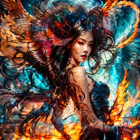 (masterpiece, 8k, uhd, photorealistic: 1.3), female angel of death, woman with dark bat-like wings,, female demon beautiful woma...