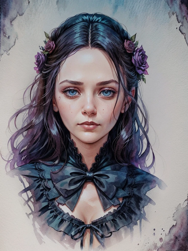 Beautiful portrait of l1z0l in a gothic composition, ink and watercolor, movie poster, high resolution, many details, perfect anatomy,  watercolor painting