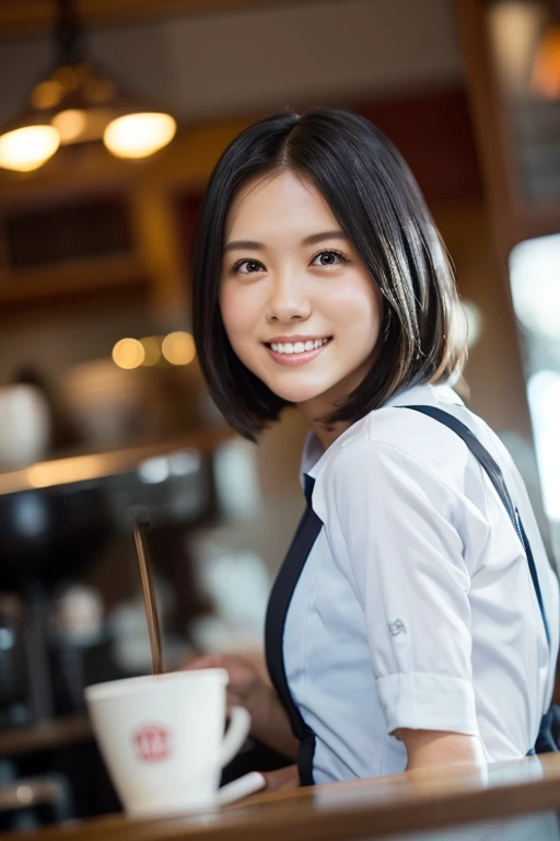 (8k, RAW photo, best quality, masterpiece), (photorealistic), outstanding details, ultra-high resolution, anatomically correct, textured skin, (Extremely precise and accurate anatomy),
Ultra Detailed Face, Detailed Eyes, 

1 Girl, (barista) , ( barista uniform) , forehead, (pulled back hair:1.2) , 
(Cute Japanese girl , 1), light smile,
cinematic lighting in the hair, hair light, wind in the hair,
(open cafe), coffee, 

(backlighting), 
(reflection light from below:1.4), 
atmospheric perspective, depth of field, 
(dramatic lighting), cinematic lighting, 