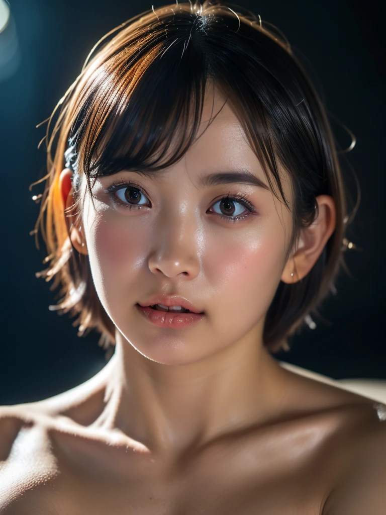 Naked completely, (photo realistic:1.4), (hyper realistic:1.7), (realistic:1.3), (smoother lighting:1.05), (increase cinematic lighting quality:0.9), 32k, 1girl, (((16yo))) girl, realistic lighting, backlighting, light on face, ray trace, (brightening light:1.2), (Increase quality:1.4), (best quality real texture skin:1.4), finely detailed eyes and pussy, finely detailed face, (tired and sleepy and joy), (laugh:0), breast closeup, (Increase body line mood:1.1), (Increase skin texture beauty:1.1), from between her thighs, detailed her 3-D pussy, (real texture pussy:1.1), tight waist, Pixie Cut