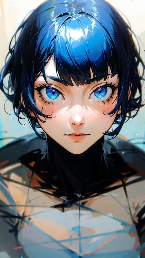 looking at viewer, short hair, bangs, blue eyes, blue hair, high resolution,