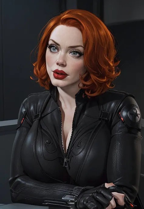 christina hendricks as the character natasha romanoff/black widow from the marvel cinematic universe, about 4, pale skin, short ...