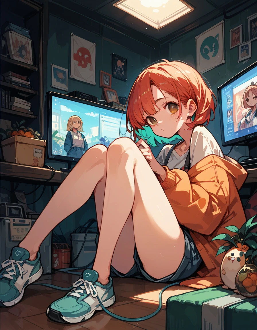 Anime girl sitting on the TV with her legs crossed, from Girls&#39; Frontline, The finer details. Girls&#39; Frontline, On pixiv, a hyperRealistic school girl, hyperRealistic school girl, Splash Art Anime , Fascinating anime, Realistic school girl, , [ 4k digital art ]!!, Azur Lane Style, Kantai Collection Style