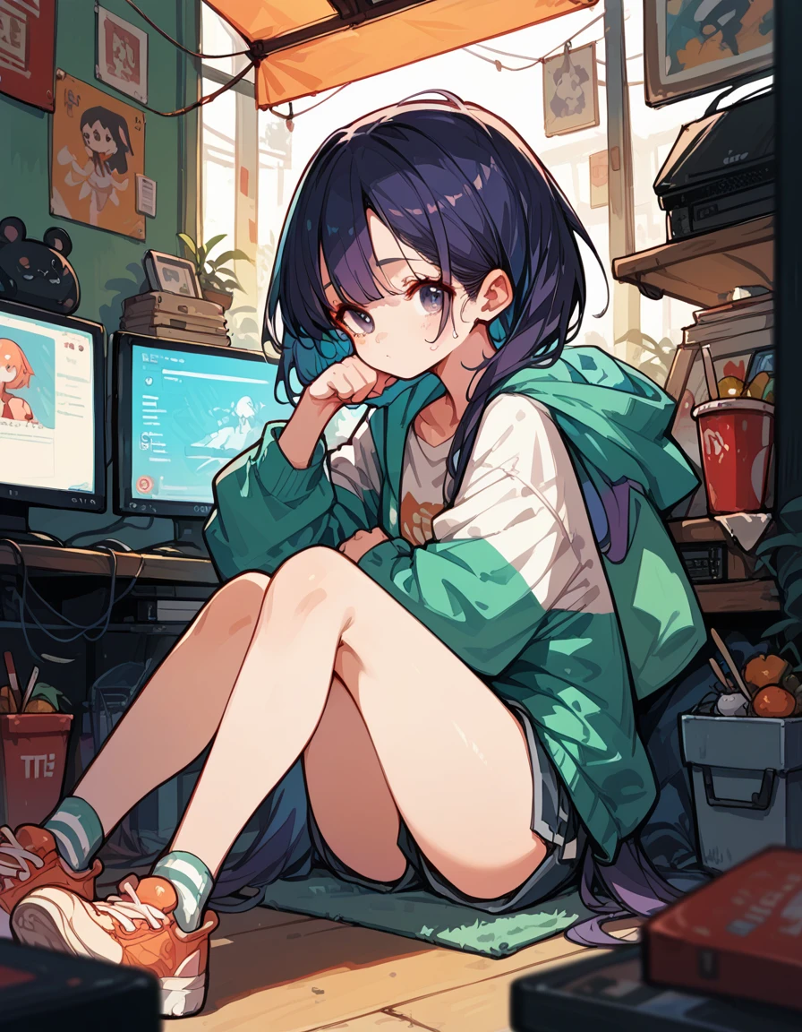 An anime character sitting on the TV with his legs crossed, from Girls&#39; Frontline, The finer details. Girls&#39; Frontline, On pixiv, a hyperRealistic school girl, hyperRealistic school girl, Splash Art Anime , Fascinating anime, Realistic school girl, , [ 4k digital art ]!!, Azur Lane Style, Kantai Collection Style