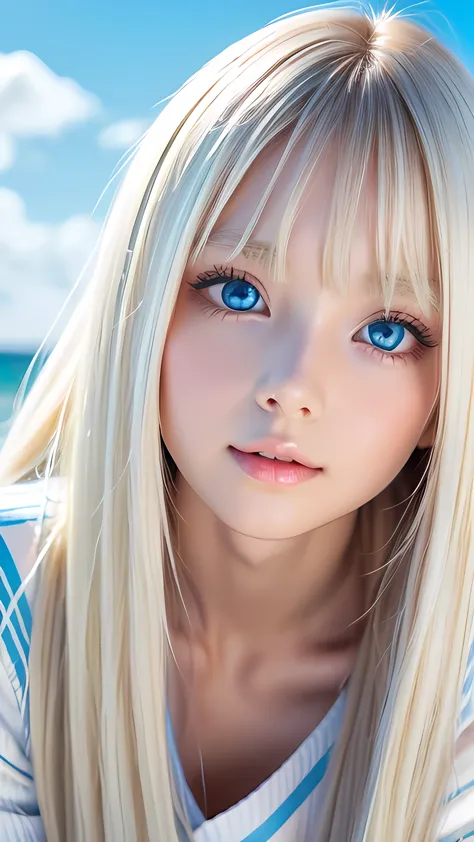 perfect beautiful face、very beautiful, unparalleled nordic beauty、beautiful cute sexy very bright sky blue big eyes、very super l...