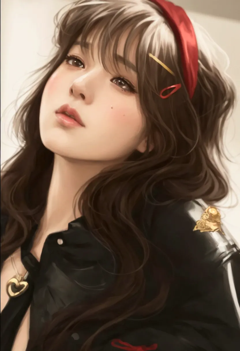 a close up of a woman with a red headband on, artwork in the style of guweiz, realistic cute girl painting, detailed portrait of...