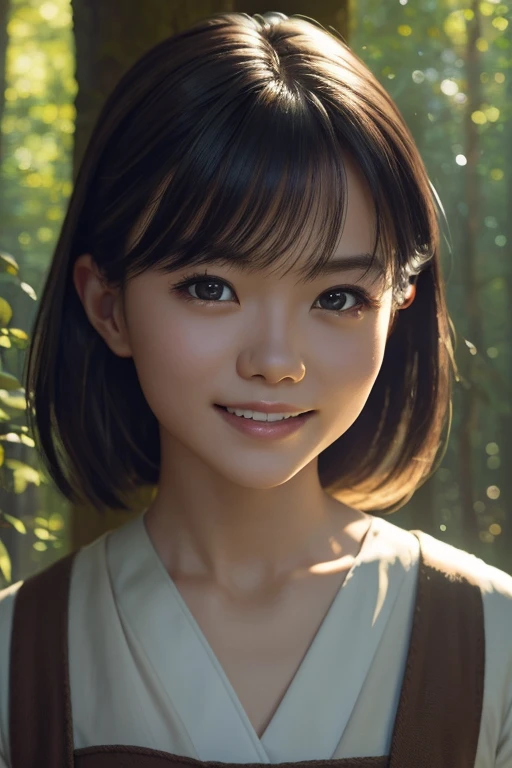 (8k, RAW photo, best quality, masterpiece), (photorealistic), outstanding details, ultra-high resolution, anatomically correct, textured skin, (Extremely precise and accurate anatomy),
Ultra Detailed Face, Detailed Eyes, 

(Cute Japanese girl), light smile, 

A potter working in her studio in the forest, She makes big pots out of clay, 

cinematic lighting in the hair, hair light, wind in the hair,
A square in the forest, 

(backlighting), 
reflection light, 
atmospheric perspective, depth of field, 
(dramatic lighting), cinematic lighting, 