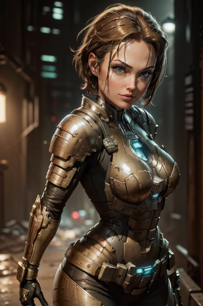 (Best quality,8 K:1.2,a high resolution:1.2),ultra detailed,realistic,retro sci-fi female superhero,short hair,very detailed face,long eyelashes,shiny metal chrome armor, tight,gloves,physically based rendering,Sharp Focus,white studio lighting