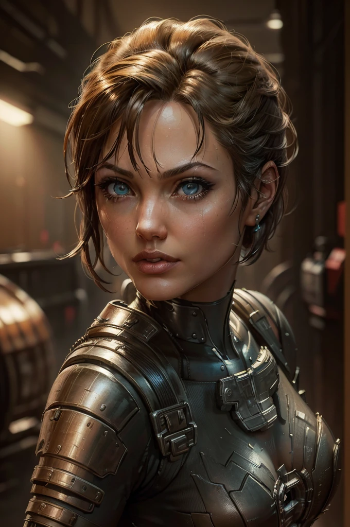 (Best quality,8 K:1.2,a high resolution:1.2),ultra detailed,realistic,retro sci-fi female superhero,short hair,very detailed face,long eyelashes,shiny metal chrome armor, tight,gloves,physically based rendering,Sharp Focus,white studio lighting