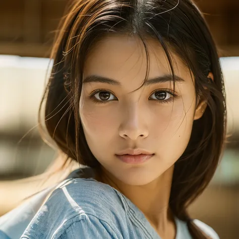 a hyper-realistic image of a single japanese woman in her early 20s, captured with the nostalgic warmth and subtle graininess of...