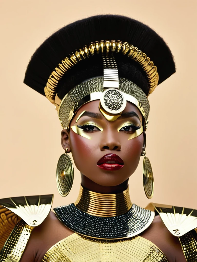 Afrofuturist fashion accessories, from metallic belts to Afrocentric-inspired hats, offering a wide range of options for those who want to infuse their style with cultural pride and futuristic flair, fashion:1.3, options:1.2, cultural pride:1.4. , afrofuturism