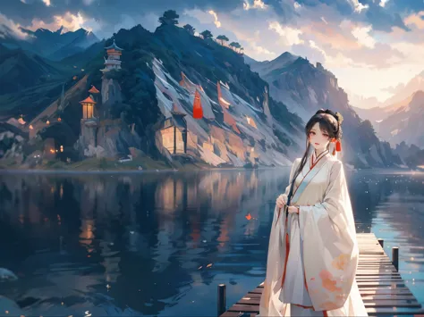 best quality，people wearing hanfu standing on the boat ， people in hanfu, chinese, 穿着ancient china的衣服, ancient china, 身着ancient ...