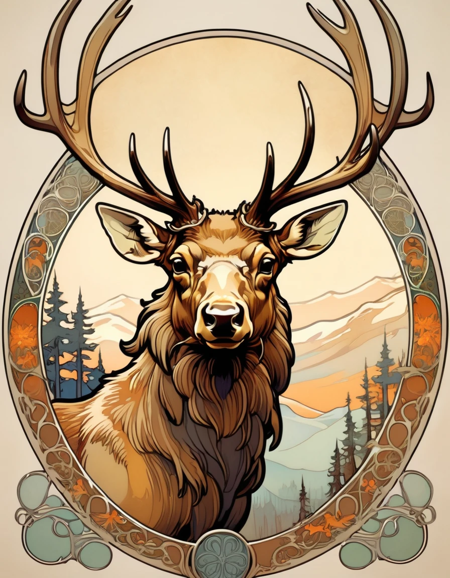 ccxl-mucha, art style, elk, portrait 