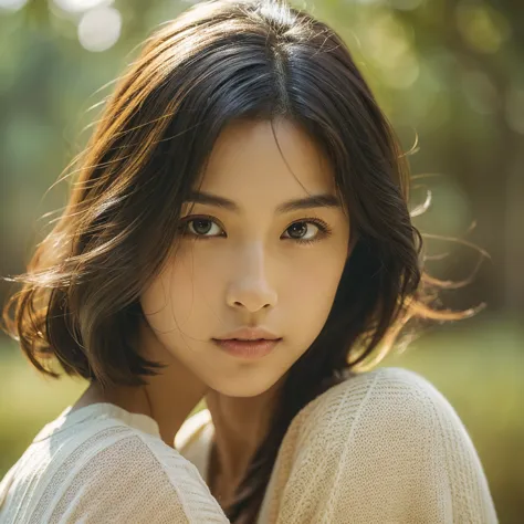 a hyper-realistic image of a single japanese woman in her early 20s, captured with the nostalgic warmth and subtle graininess of...