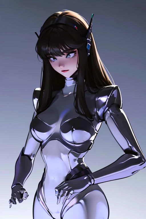 (masterpiece),(Highest quality),(Super detailed),(Best illustrations),(Best Shadow),(Absurd),(Detailed Background),(so beautiful), 16K, 8K, 4K,(Best Shadow),empty eyes,robotization,woman ,big bust,Robot Joint ,Metal skin,Black Suit,long hair,a black suit that covers the whole body