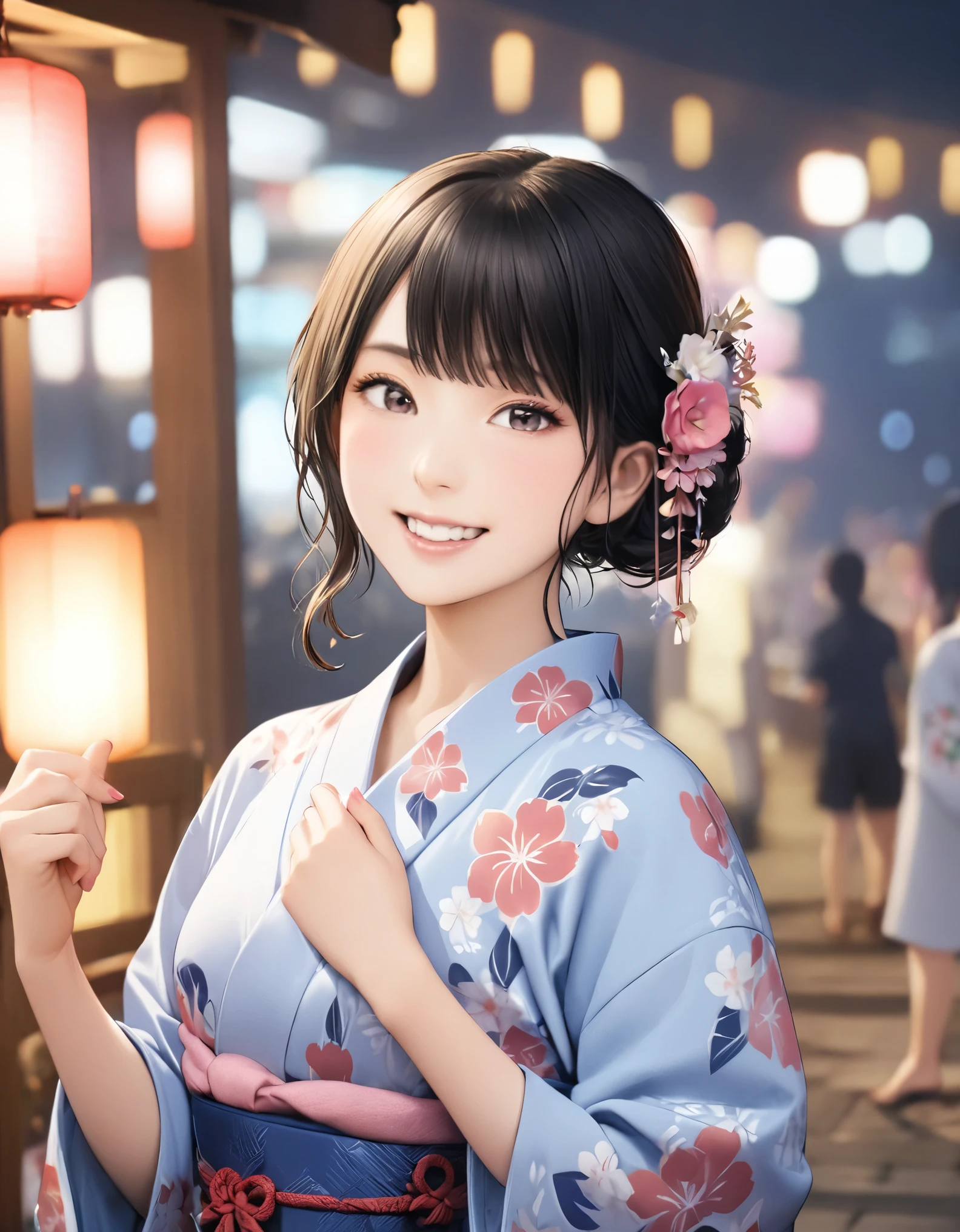 (best quality:1.2), 1girl, yukata, Bon dance