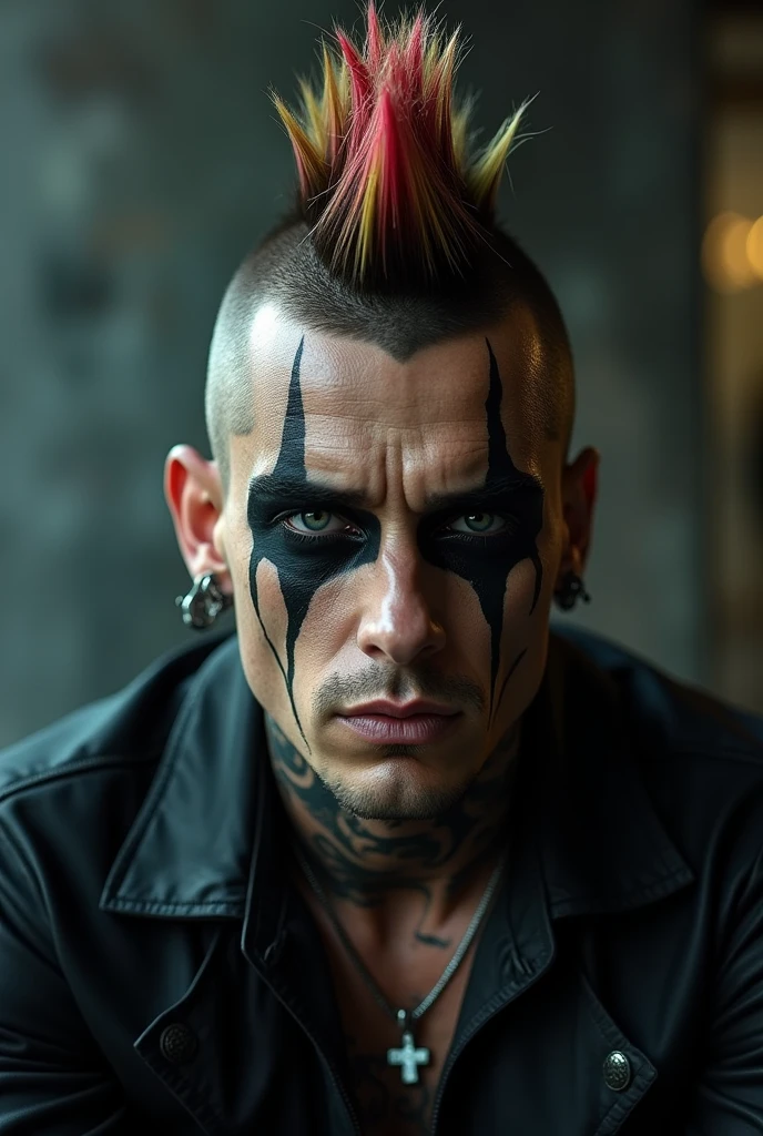 Man with Mohawk haircut and Gothic face paint 