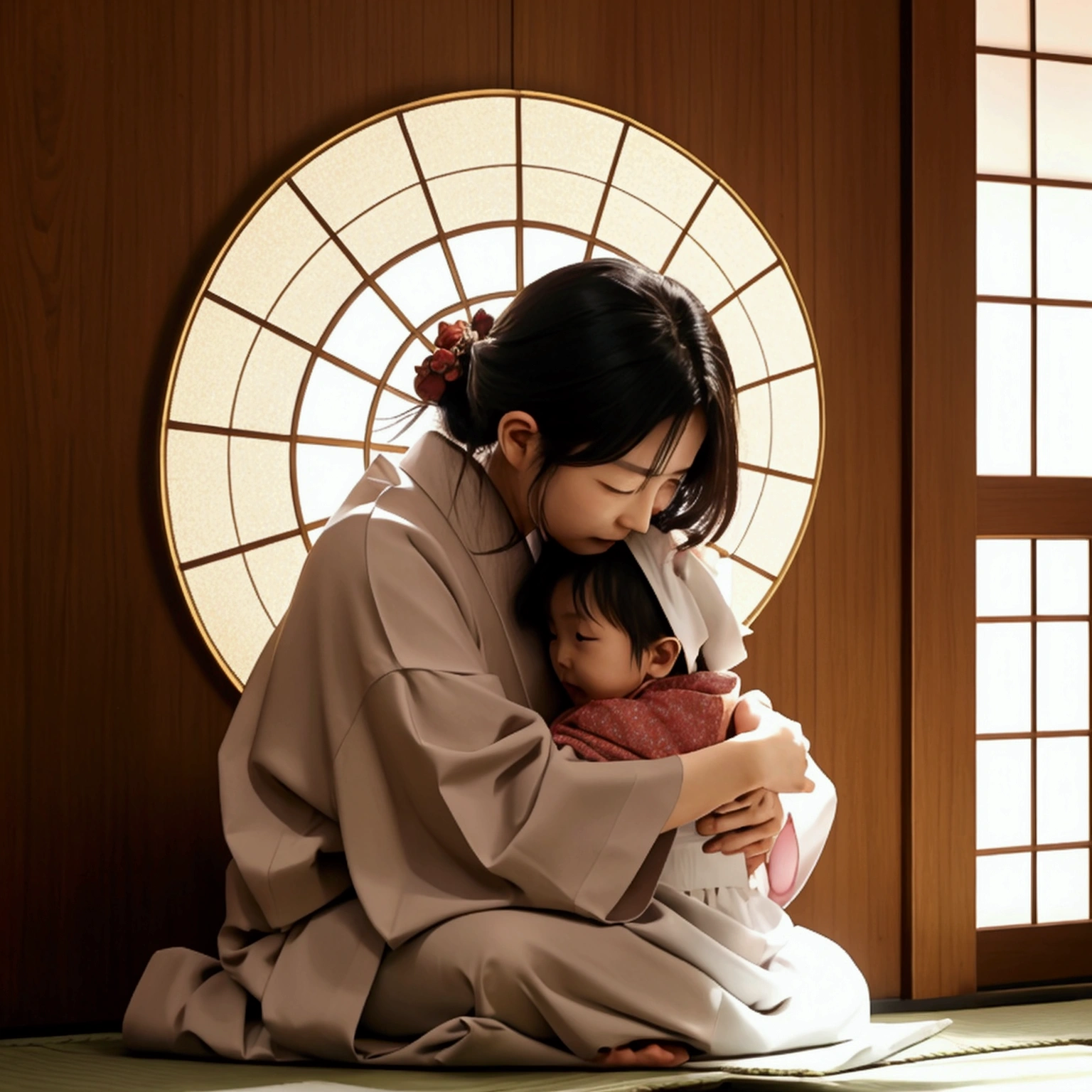 Japanese mother and child have been deeply々He bowed his head.