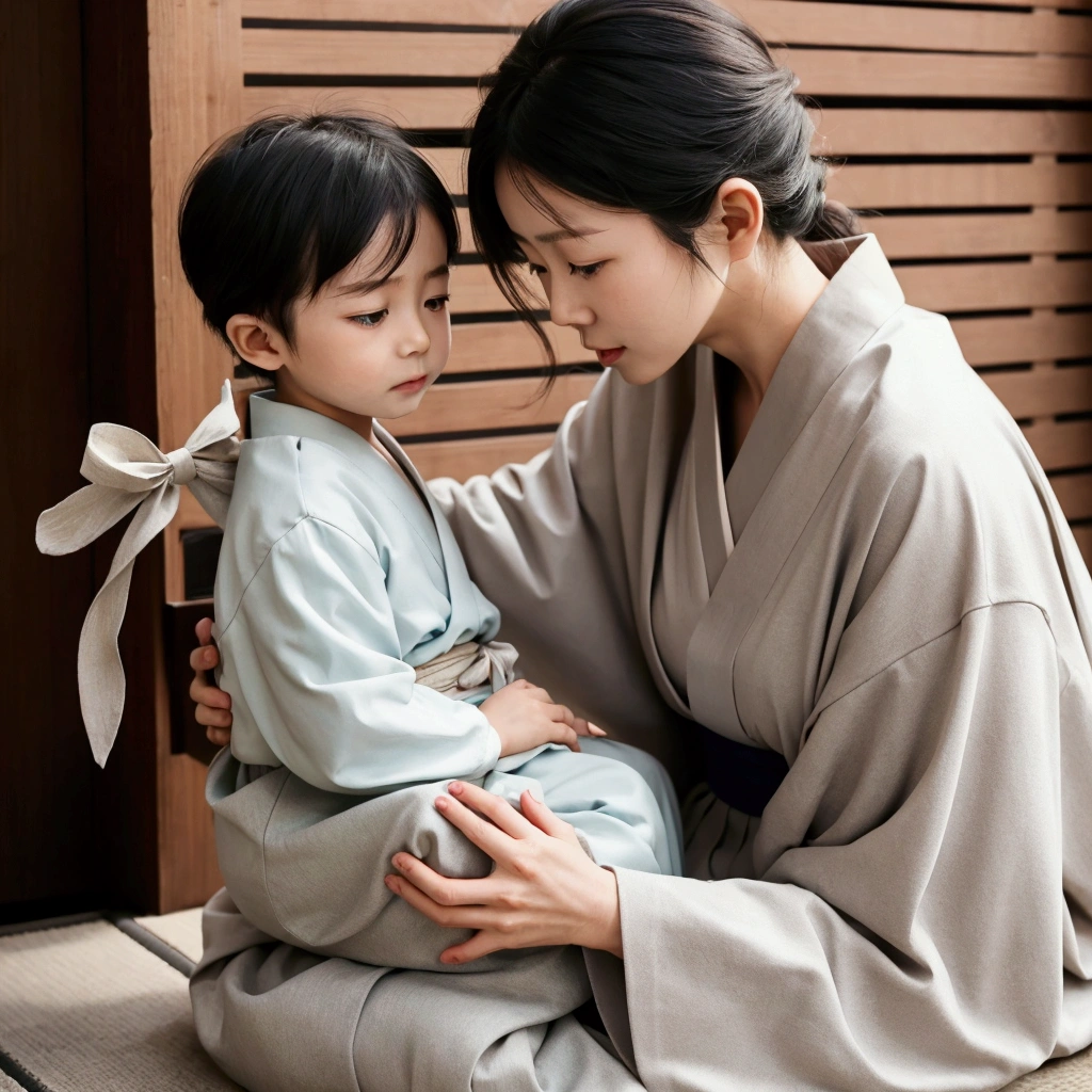 Japanese mother and child have been deeply々He bowed his head.